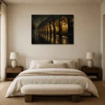 Arcaded Promenade Black & Gold Wall Art Canvas Print showcased in an elegant minimalist interior