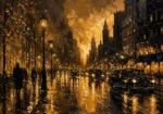 Vintage Taxi Boulevard Black & Gold Wall Art Canvas Print