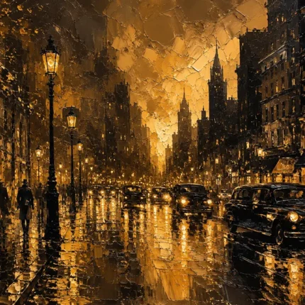 Vintage Taxi Boulevard Black & Gold Wall Art Canvas Print