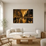 Vintage Taxi Boulevard Black & Gold Wall Art Canvas Print styled in a refined neutral interior