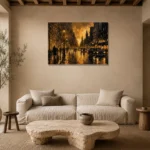 Vintage Taxi Boulevard Black & Gold Wall Art Canvas Print presented in a sophisticated home setting