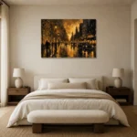Vintage Taxi Boulevard Black & Gold Wall Art Canvas Print showcased in an elegant minimalist interior