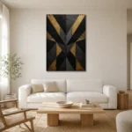 Geometric Facet Black & Gold Wall Art Canvas Print styled in a refined neutral interior