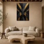 Geometric Facet Black & Gold Wall Art Canvas Print presented in a sophisticated home setting