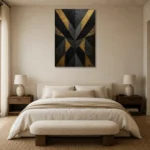 Geometric Facet Black & Gold Wall Art Canvas Print showcased in an elegant minimalist interior