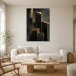 Architectural Threshold Black & Gold Wall Art Canvas Print styled in a refined neutral interior
