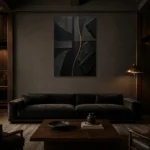 Golden Rift Abstract Black & Gold Wall Art Canvas Print shown in a warm modern interior