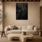 Golden Rift Abstract Black & Gold Wall Art Canvas Print presented in a sophisticated home setting