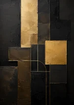 Gilded Geometry Blocks Black & Gold Wall Art Canvas Print