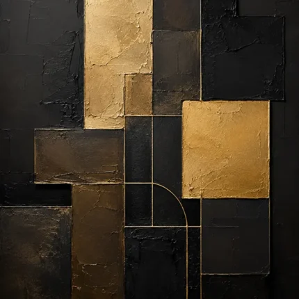 Gilded Geometry Blocks Black & Gold Wall Art Canvas Print