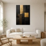 Gilded Geometry Blocks Black & Gold Wall Art Canvas Print styled in a refined neutral interior