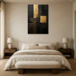 Gilded Geometry Blocks Black & Gold Wall Art Canvas Print showcased in an elegant minimalist interior