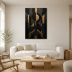 Art Deco Eclipse Black & Gold Wall Art Canvas Print styled in a refined neutral interior