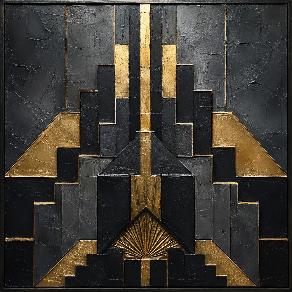 Art Deco Sunburst Black & Gold Wall Art Canvas Print