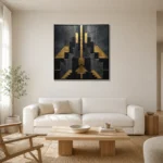 Art Deco Sunburst Black & Gold Wall Art Canvas Print styled in a refined neutral interior