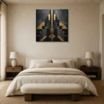 Art Deco Sunburst Black & Gold Wall Art Canvas Print showcased in an elegant minimalist interior