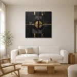 Gilded Orbit Black & Gold Wall Art Canvas Print styled in a refined neutral interior
