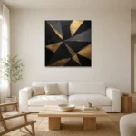 Angular Prism Black & Gold Wall Art Canvas Print styled in a refined neutral interior