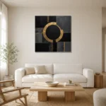 Golden Halo Geometry Black & Gold Wall Art Canvas Print styled in a refined neutral interior