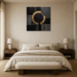 Golden Halo Geometry Black & Gold Wall Art Canvas Print showcased in an elegant minimalist interior