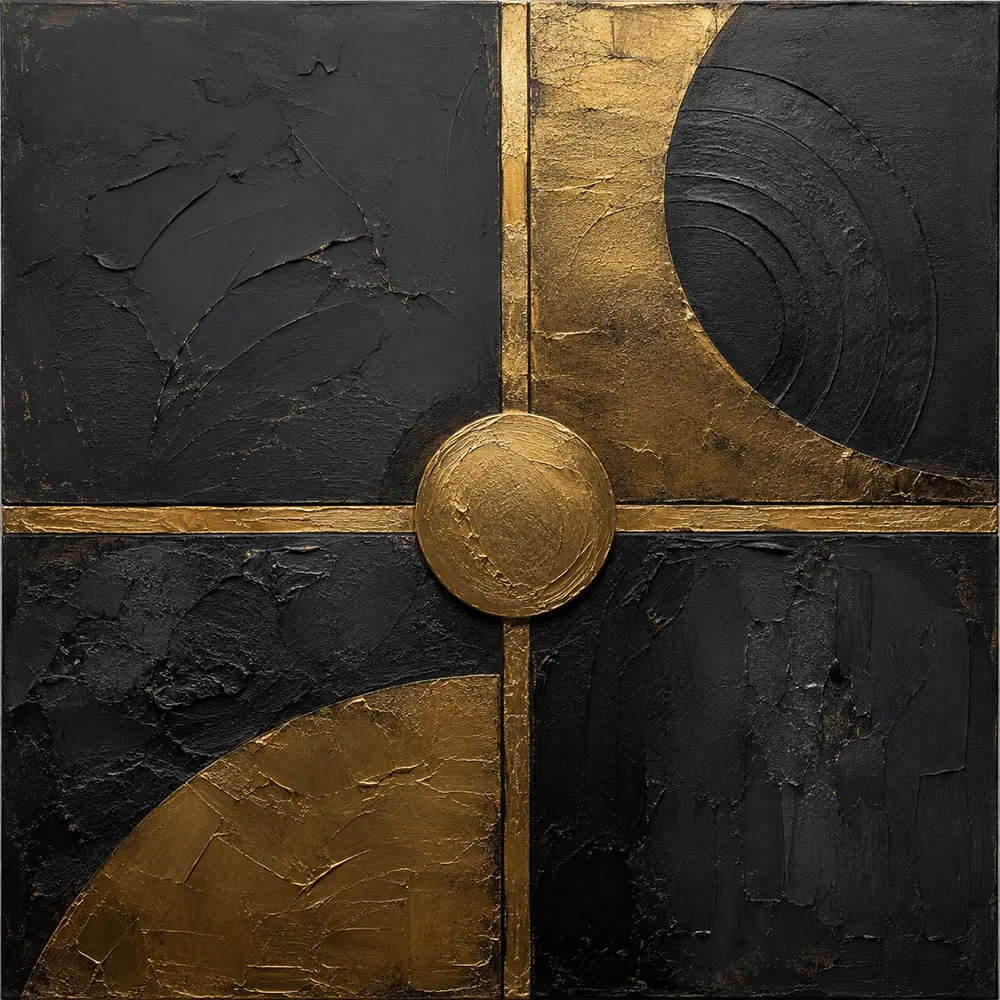 Gilded Axis Geometry Black & Gold Wall Art Canvas Print
