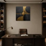 Gilded Axis Geometry Black & Gold Wall Art Canvas Print displayed in a contemporary gallery-inspired room
