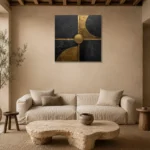 Gilded Axis Geometry Black & Gold Wall Art Canvas Print presented in a sophisticated home setting