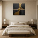 Gilded Axis Geometry Black & Gold Wall Art Canvas Print showcased in an elegant minimalist interior