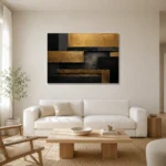 Gilded Linear Blocks Black & Gold Wall Art Canvas Print styled in a refined neutral interior