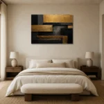Gilded Linear Blocks Black & Gold Wall Art Canvas Print showcased in an elegant minimalist interior