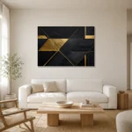 Diagonal Gilded Planes Black & Gold Wall Art Canvas Print styled in a refined neutral interior