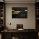 Diagonal Gilded Planes Black & Gold Wall Art Canvas Print displayed in a contemporary gallery-inspired room