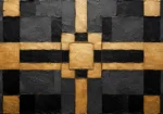 Symmetric Gilded Grid Black & Gold Wall Art Canvas Print