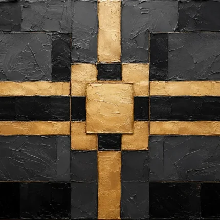 Symmetric Gilded Grid Black & Gold Wall Art Canvas Print
