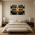 Symmetric Gilded Grid Black & Gold Wall Art Canvas Print showcased in an elegant minimalist interior