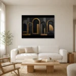 Gilded Archways Black & Gold Wall Art Canvas Print styled in a refined neutral interior