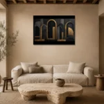 Gilded Archways Black & Gold Wall Art Canvas Print presented in a sophisticated home setting