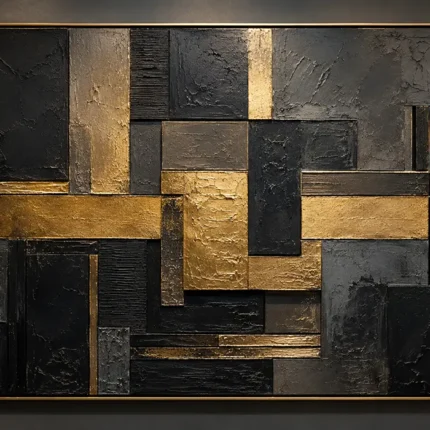 Gilded Mosaic Blocks Black & Gold Wall Art Canvas Print