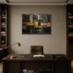 Gilded Mosaic Blocks Black & Gold Wall Art Canvas Print displayed in a contemporary gallery-inspired room