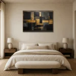 Gilded Mosaic Blocks Black & Gold Wall Art Canvas Print showcased in an elegant minimalist interior