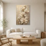 Ivory Magnolia Magnolia Wall Art Canvas Print styled in a refined neutral interior