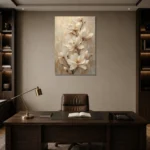 Ivory Magnolia Magnolia Wall Art Canvas Print displayed in a contemporary gallery-inspired room