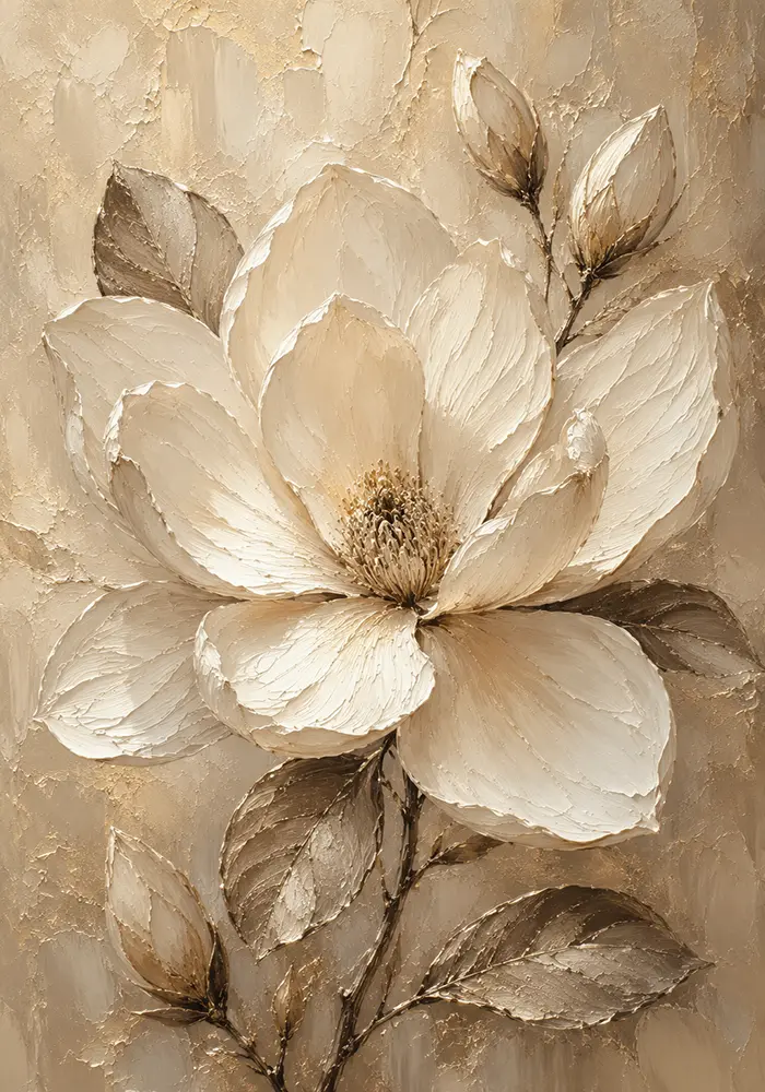 Golden Ivory Blossom Magnolia Wall Art Canvas Print
