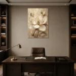 Golden Ivory Blossom Magnolia Wall Art Canvas Print displayed in a contemporary gallery-inspired room