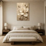 Golden Ivory Blossom Magnolia Wall Art Canvas Print showcased in an elegant minimalist interior