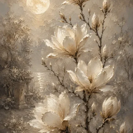 Moonlit Magnolia Garden Magnolia Wall Art Canvas Print