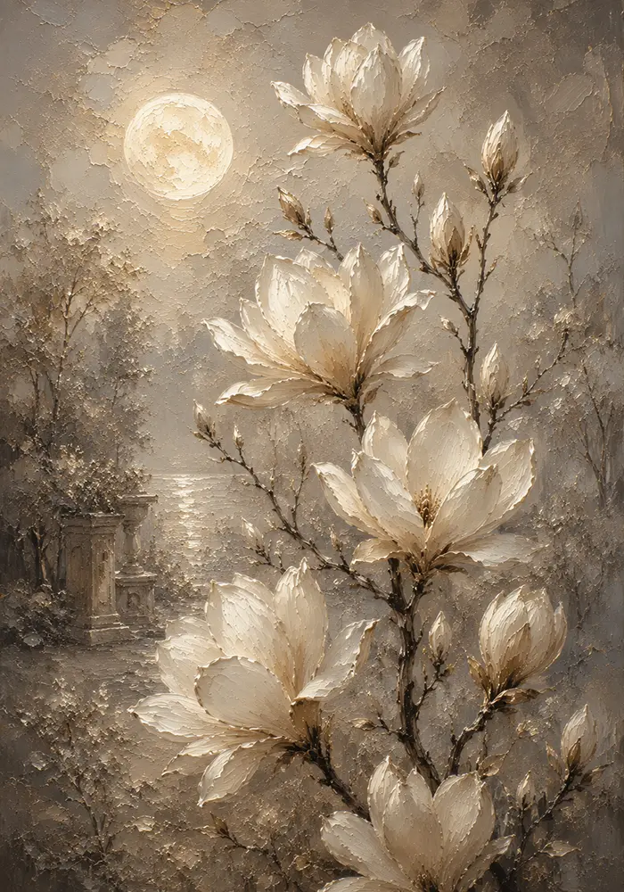 Moonlit Magnolia Garden Magnolia Wall Art Canvas Print