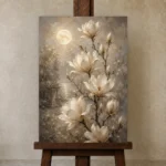 Moonlit Magnolia Garden Magnolia Wall Art Canvas Print displayed on a studio easel