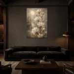 Moonlit Magnolia Garden Magnolia Wall Art Canvas Print shown in a warm modern interior