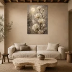 Moonlit Magnolia Garden Magnolia Wall Art Canvas Print presented in a sophisticated home setting